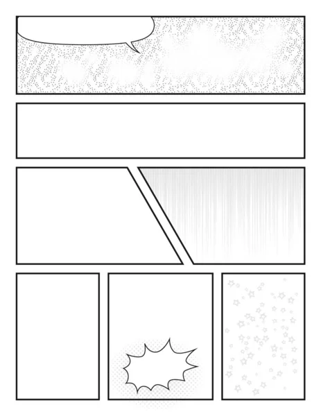 Comic book template for Drawing Stories with halftone effects and speech bubbles — Stock Vector