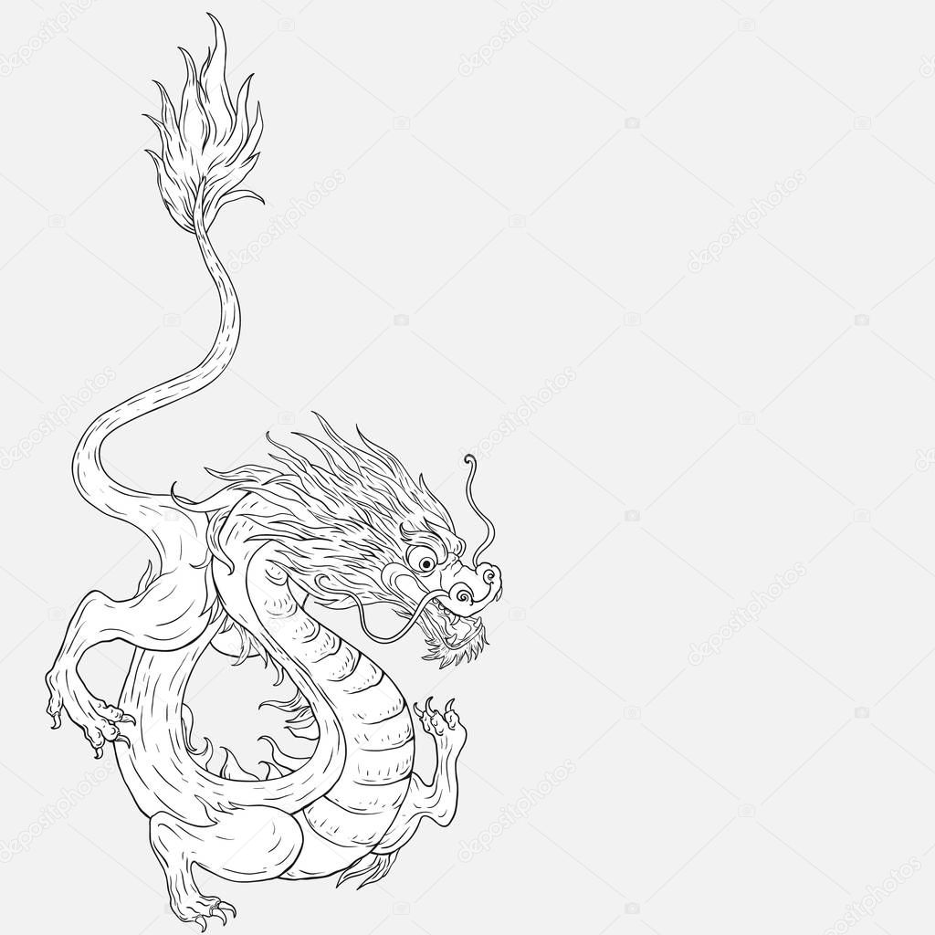 black white background with dragon