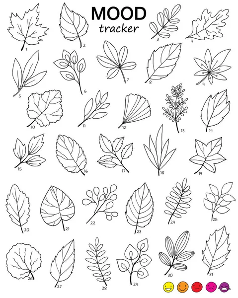 Mes estado de ánimo rastreador con hojas de otoño dibujadas a mano — Vector de stock