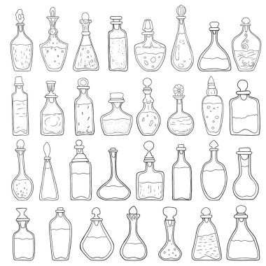elle çizilmiş Vektör şişe ve Dekantör seti