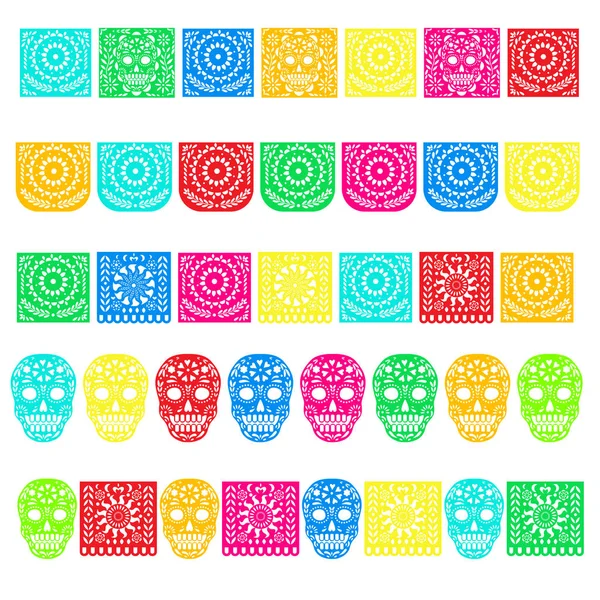 День Мертвых. Баннеры Papel Picado с бумажными флагами — стоковый вектор