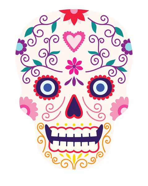 Dia de Los Muertos, ημέρα του θανάτου, ζάχαρη κρανίο, επίπεδη σχεδίαση — Διανυσματικό Αρχείο