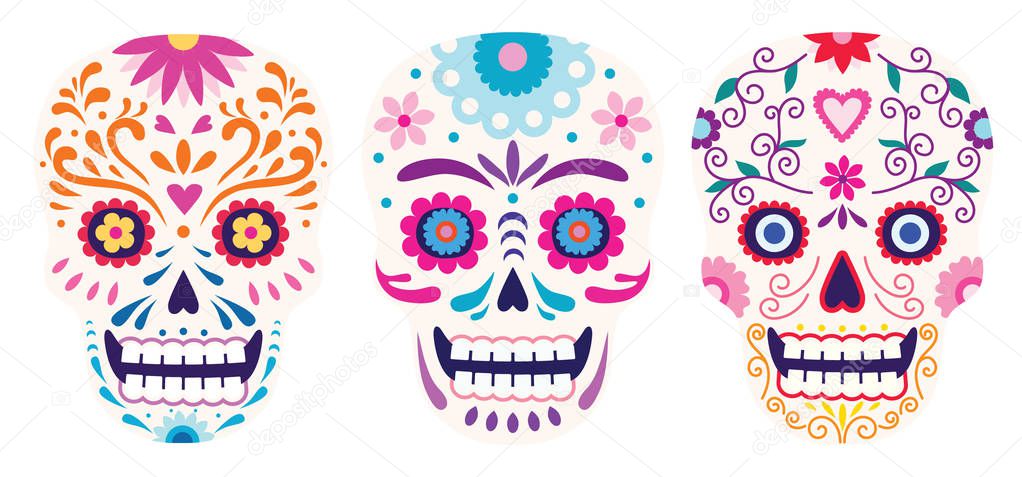 day of the death, Dia de los muertos, sugar skulls set