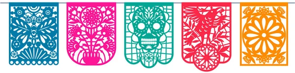 Dia dos mortos, Dia de los Muertos, bandeiras de corte de papel, Papel Picado — Vetor de Stock