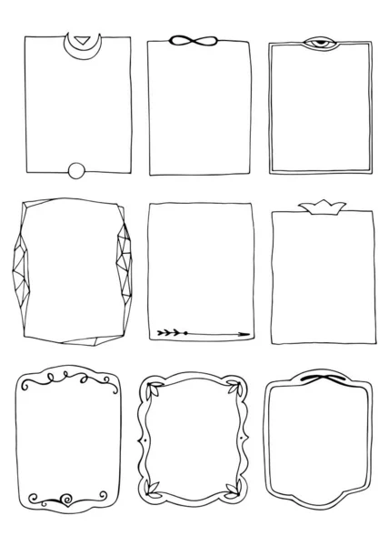 Set Van Handgetekende Doodle Frames — Stockvector