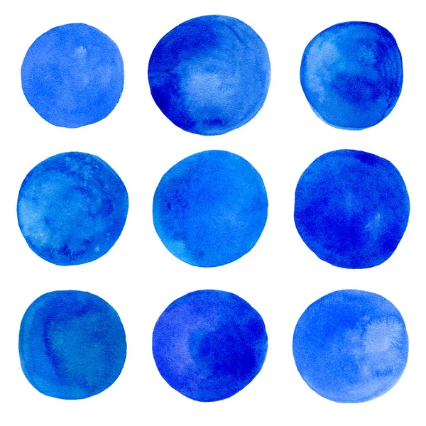 Conjunto Círculos Aquarela Azul Isolado Branco — Fotografia de Stock