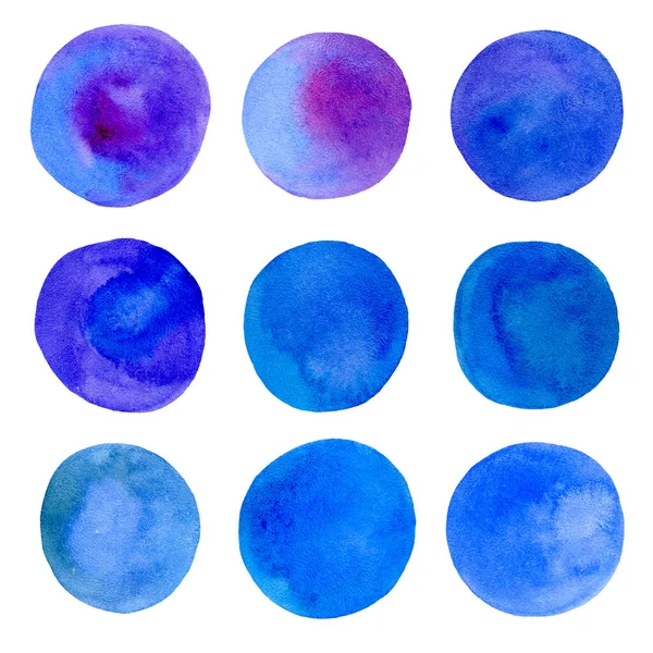 Círculos Aquarela Azul Isolado Branco — Fotografia de Stock