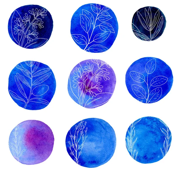 Set Von Aquarellkreisen Mit Floralen Elementen — Stockfoto