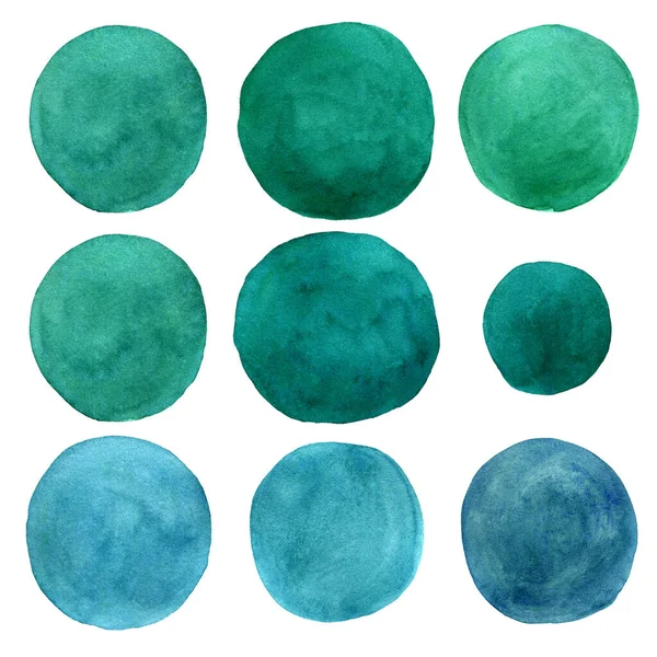 Aqua Menthe Uppsättning Akvarell Cirklar — Stockfoto