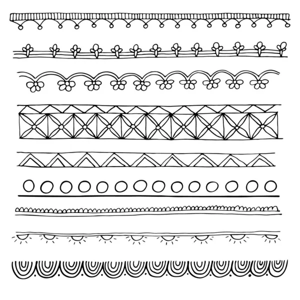 Conjunto Bordes Dibujados Mano — Archivo Imágenes Vectoriales