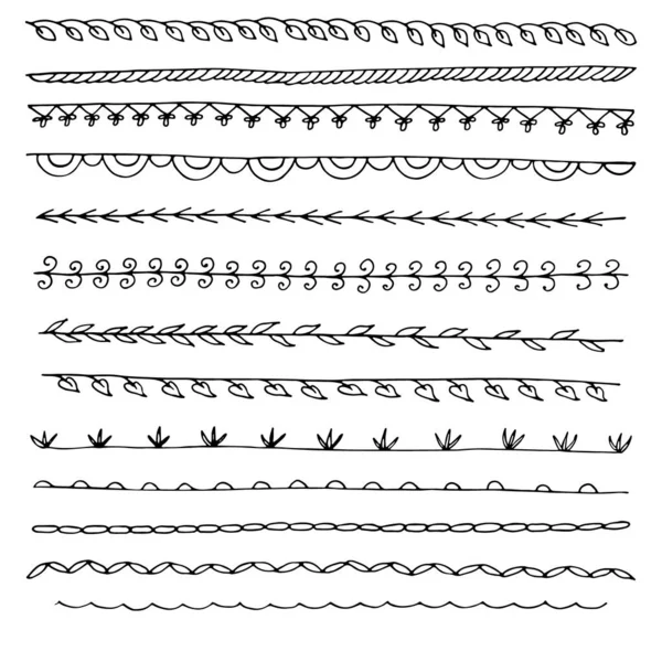 Serie Semplici Bordi Lineari Disegnati Mano — Vettoriale Stock