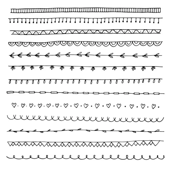 Conjunto Fronteras Simples Dibujadas Mano — Archivo Imágenes Vectoriales