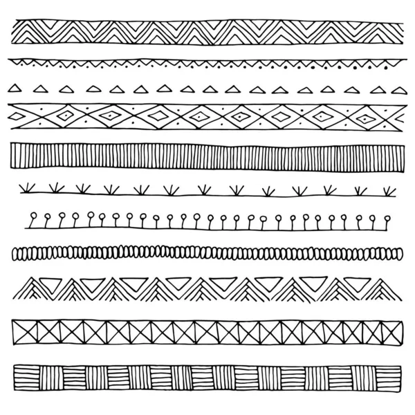 Conjunto Desenho Borda Linear Desenhado Mão —  Vetores de Stock