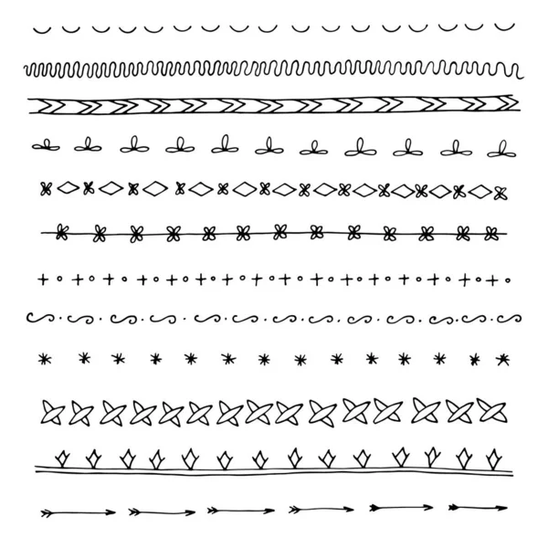 Separadores Bordes Dibujados Mano Conjunto Elementos Vectoriales — Archivo Imágenes Vectoriales