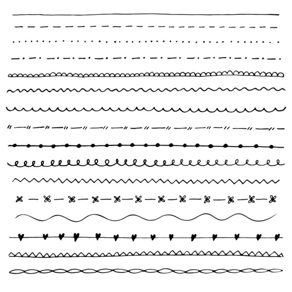 Коллекция Ручной Линии Границ Набор Цветочных Орнаментов — стоковый вектор
