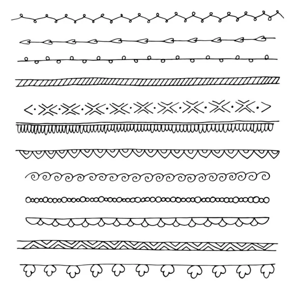 Set Separatoare Trase Manual Frontiere Alb Negru — Vector de stoc