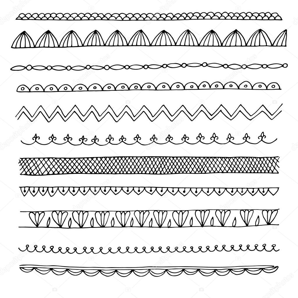 set of hand drawn dividers borders in black and white