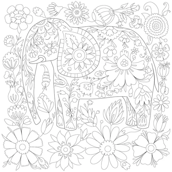 Livre Coloriage Antistress Avec Éléphant Livre Coloriage Pour Adultes — Image vectorielle