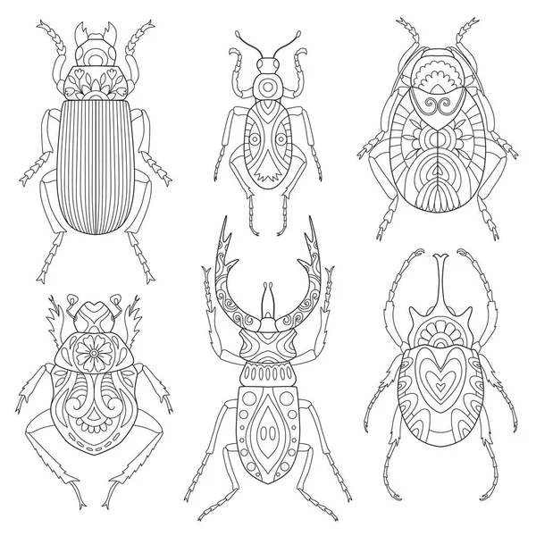 Χρωματισμός Σελίδας Βιβλίο Ζωγραφικής Μυρμηγκιών Για Ενήλικες Σκαθάρια Σετ — Διανυσματικό Αρχείο