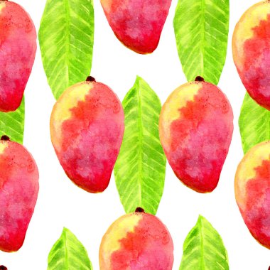 Mangolu suluboya desenli, tropik meyveli