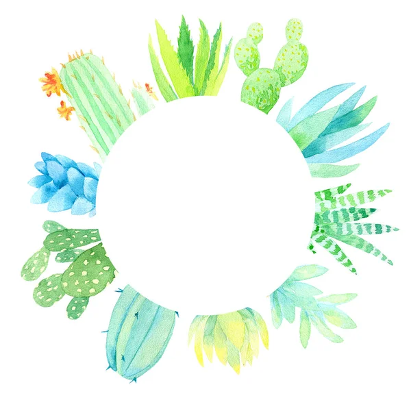 Keret Kaktuszok Szukkulensek Akvarell Illusztráció — Stock Fotó