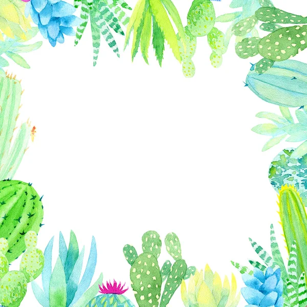 Rahmen Aus Kakteen Und Sukkulenten Aquarell Illustration — Stockfoto