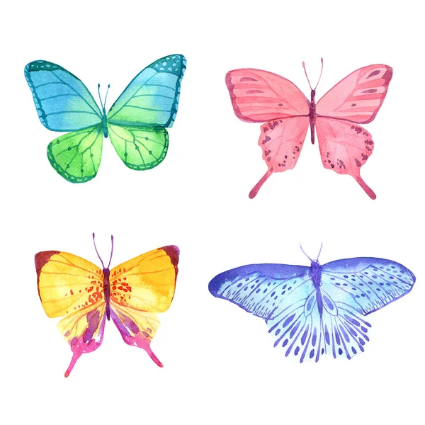 Sada Akvarel Motýlů Izolovaných Bílém Pozadí — Stock fotografie