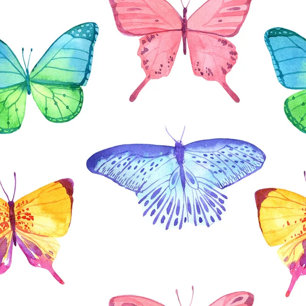 Acquerello Modello Senza Soluzione Continuità Con Farfalle — Foto Stock
