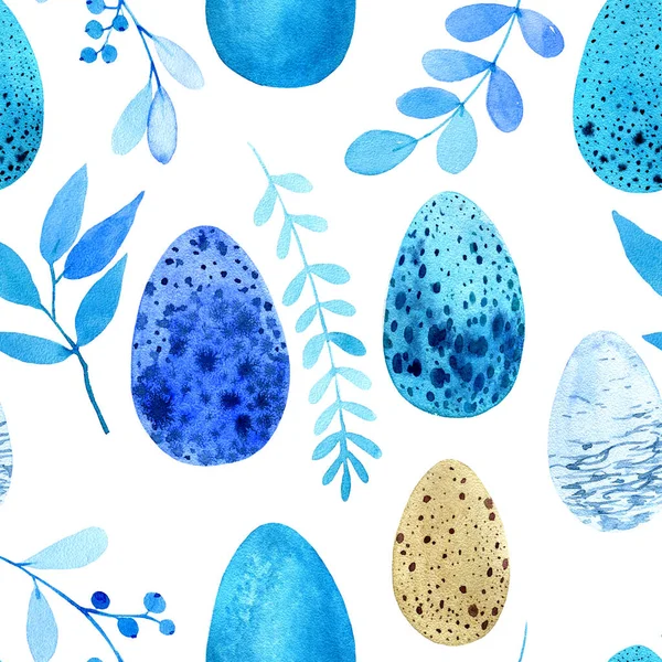 Patrón Sin Costuras Acuarela Con Huevos Ramas Fondo Pascua —  Fotos de Stock