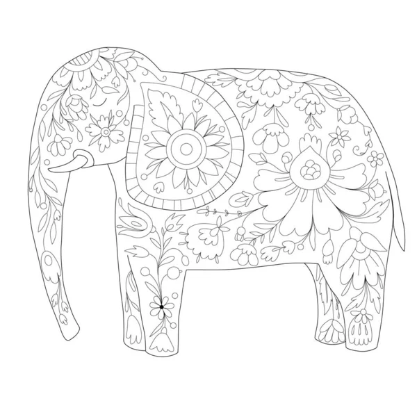Elefante Colorante Antistress Con Motivi Floreali — Foto Stock