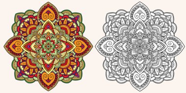 Boyama sayfası. Yetişkinler için stres önleyici boyama kitabı. Mandala. Çizim ve renklendirme örneği