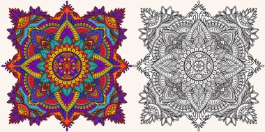 Boyama sayfası. Yetişkinler için stres önleyici boyama kitabı. Mandala. Çizim ve renklendirme örneği