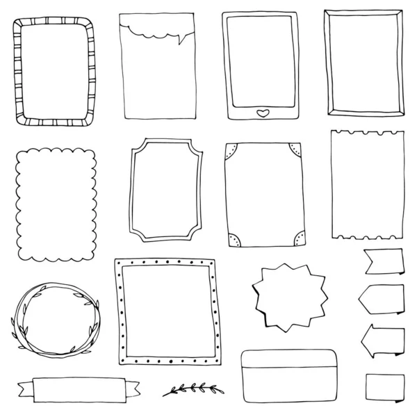 Set Doodle Frames Voor Dagboek Set Handgetekende Outline Frames — Stockvector