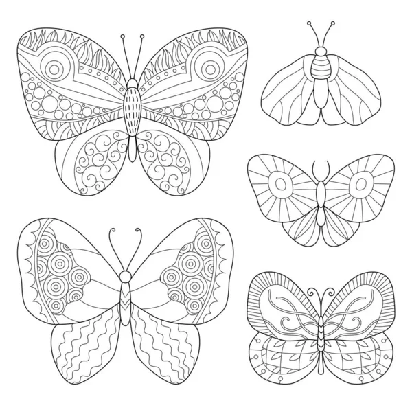 Coloring Page Butterflies Antistress Coloring Book Adults — Stock Vector