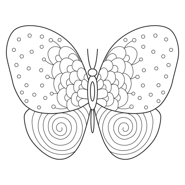 Hand Drawn Butterfly Adult Coloring Book Page — Stock Vector