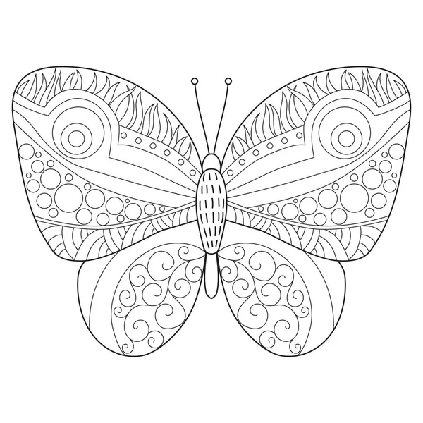 Bosquejo Mariposa Dibujado Mano Para Adultos — Vector de stock