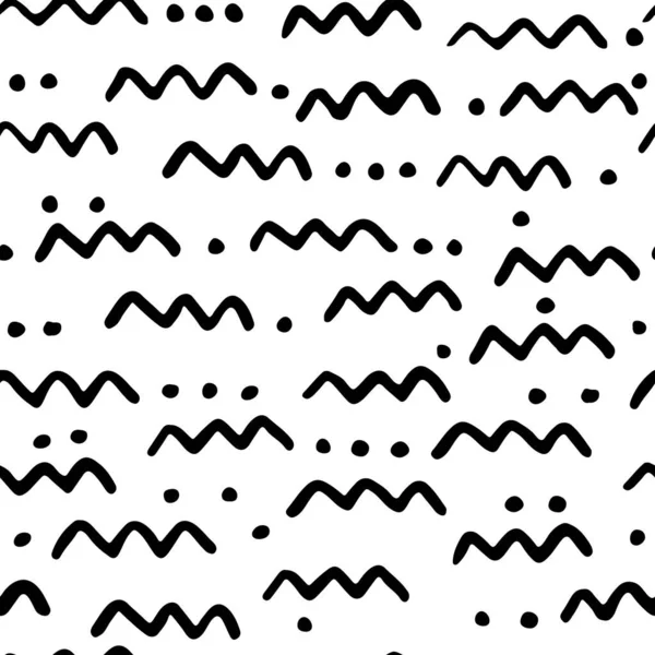 Nahtloses Muster Mit Handgezeichneten Doodle Wellen Und Punkten — Stockvektor
