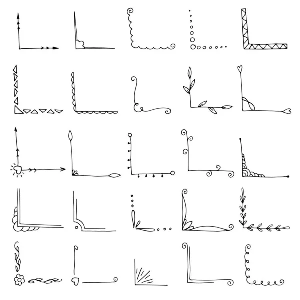 Conjunto Cantos Desenhados Mão Ornamento Doodle — Fotografia de Stock