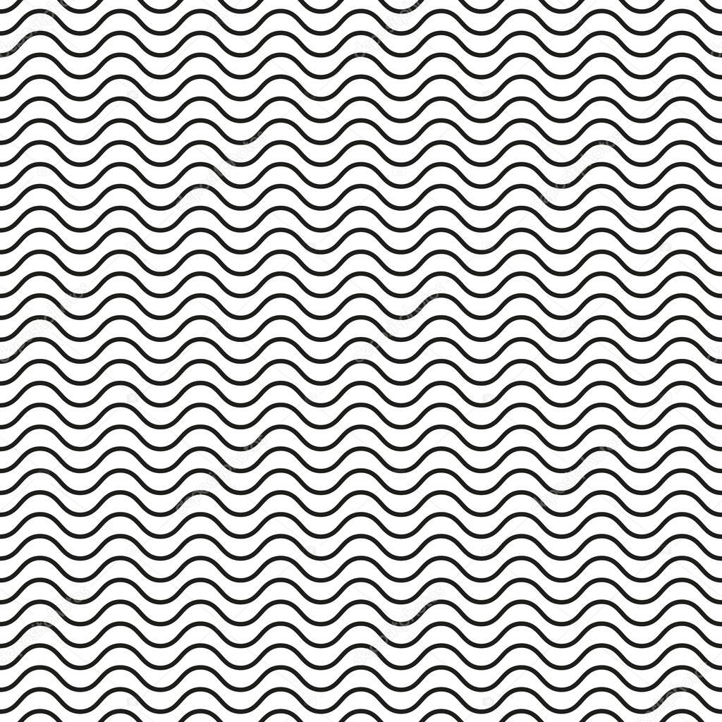 Geometric Seamless pattern with waves. Black-white linear background