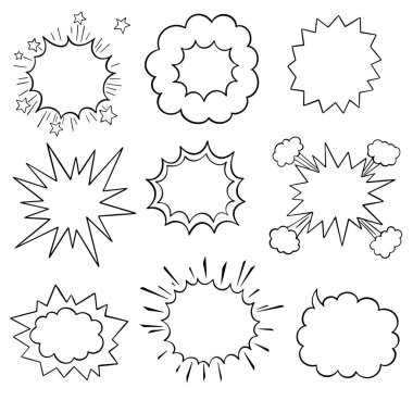 Boş komik konuşma baloncukları ve patlamalar ayarlandı