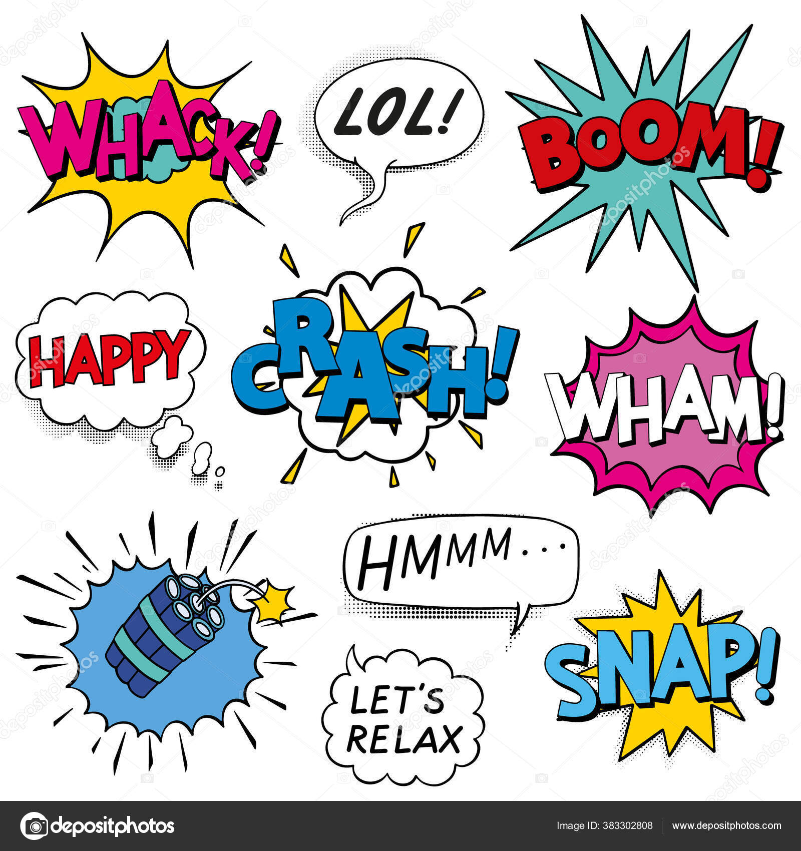 Colorful Comic Noise Clip Art Set Superheros Comic Book 