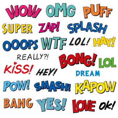 Set of comic sounds. Hand drawn words clipart