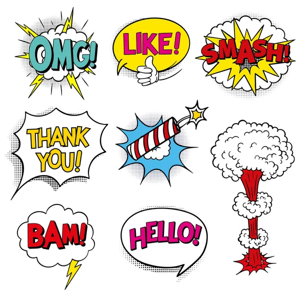 comic speech bubbles with exclamations. Sticker comic elements set