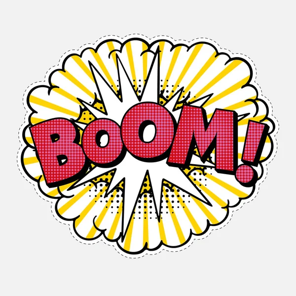 BOOM retro style sticker patch badge with sound effect. Vintage comics book poster. Boom comic speech bubble
