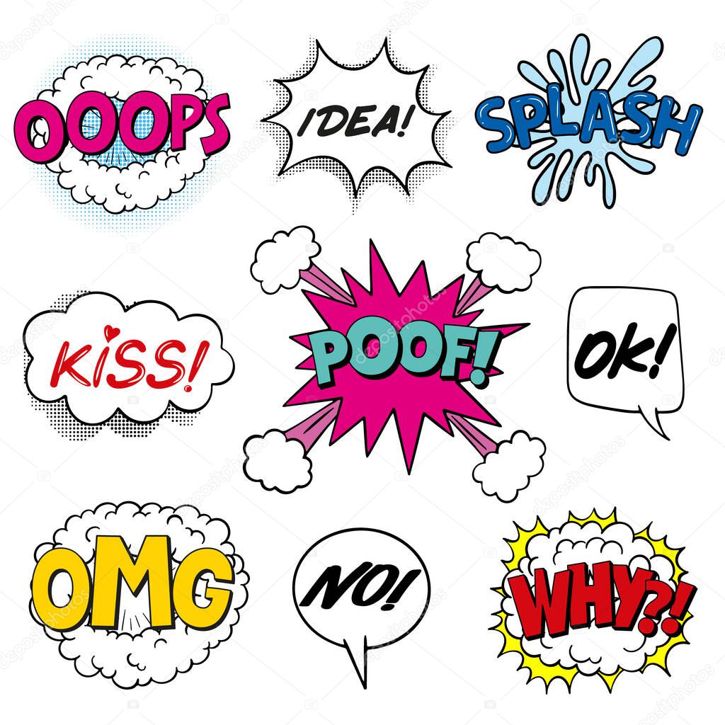 Comic Sound Effects. Speech bubbles with text sound. cartoon style