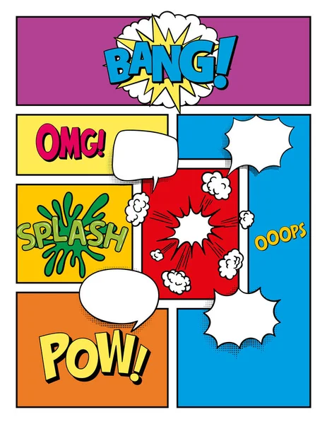 Comic Book Page Template Expressions Comic Sound Effect Speech Bubble — Stock Photo, Image