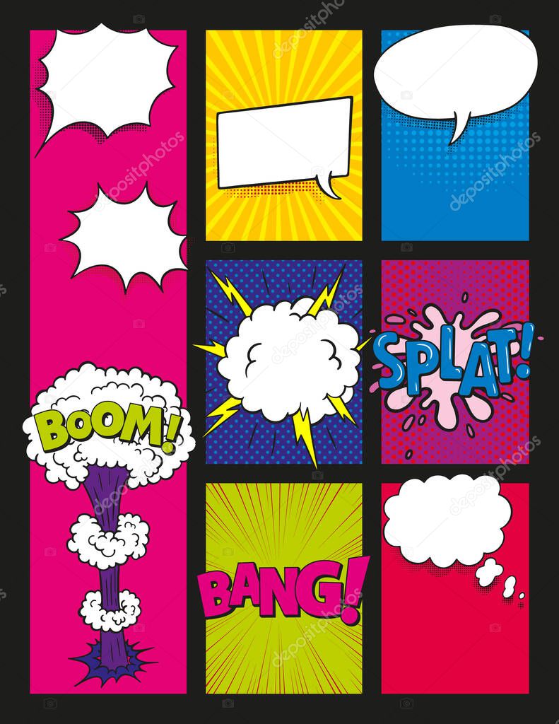 Comic book page background. Vintage comics book poster. comic sound effect