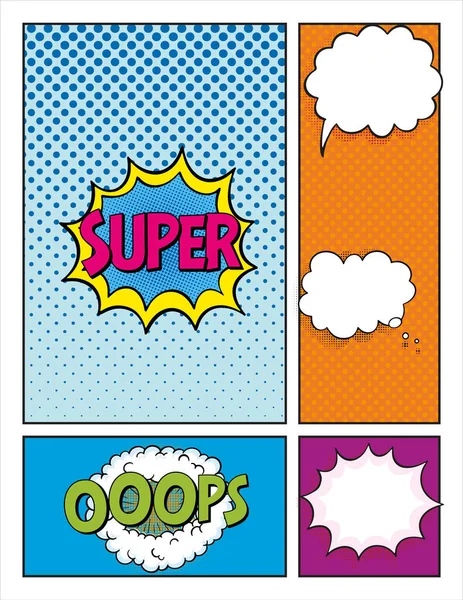 Κωμική Σελίδα Βιβλίου Comic Book Page Θέση Για Κείμενο Ομιλίες — Διανυσματικό Αρχείο