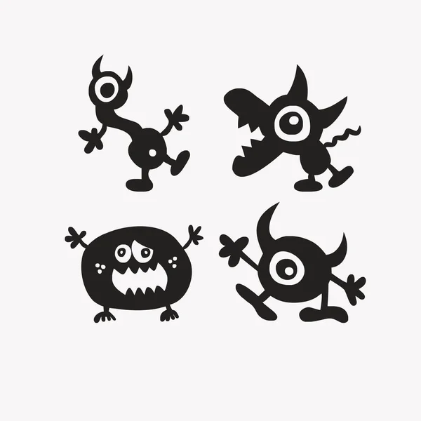 Monstres Peints Noir Sur Fond Blanc — Image vectorielle