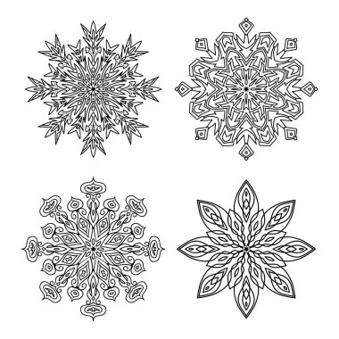 şablon yeni yıl Noel kar taneleri izole siyah anahat beyaz